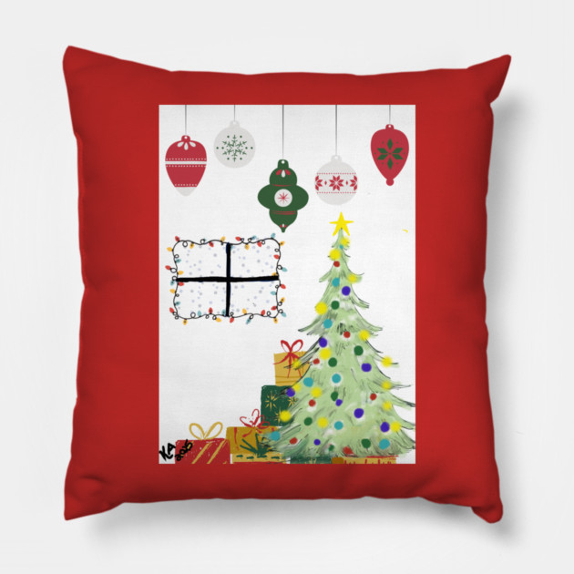 Holiday Tree Gifts Pillow by Kristonya Art