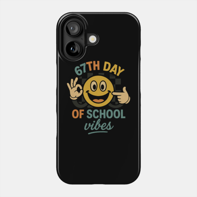 67th Day of School Vibes – Retro Smiley with OK Hand Phone Case by ArtistTee ⭐⭐⭐⭐⭐