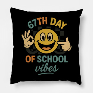 67th Day of School Vibes – Retro Smiley with OK Hand Pillow
