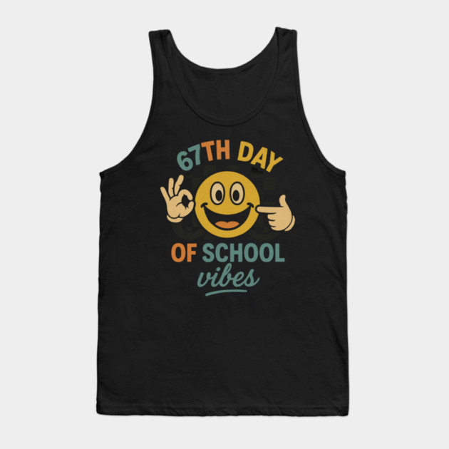 67th Day of School Vibes – Retro Smiley with OK Hand Tank Top by ArtistTee ⭐⭐⭐⭐⭐