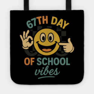 67th Day of School Vibes – Retro Smiley with OK Hand Tote
