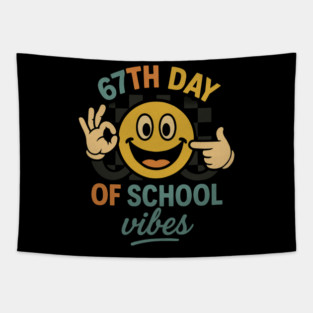 67th Day of School Vibes – Retro Smiley with OK Hand Tapestry