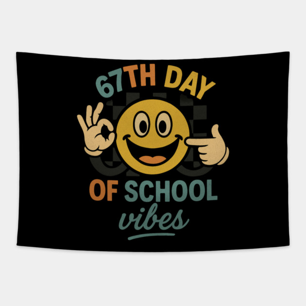 67th Day of School Vibes – Retro Smiley with OK Hand Tapestry by ArtistTee ⭐⭐⭐⭐⭐