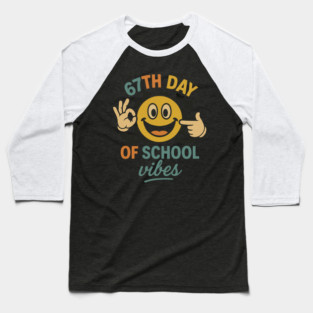 67th Day of School Vibes – Retro Smiley with OK Hand Baseball T-Shirt