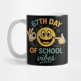 67th Day of School Vibes – Retro Smiley with OK Hand Mug