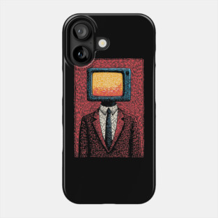 Retro TV Head Man Surreal Static Portrait Phone Case