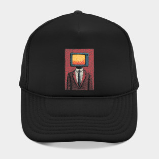 Retro TV Head Man Surreal Static Portrait Hat