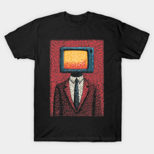 Retro TV Head Man Surreal Static Portrait T-Shirt