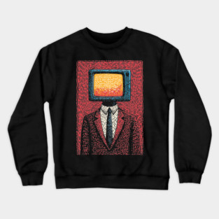 Retro TV Head Man Surreal Static Portrait Crewneck Sweatshirt