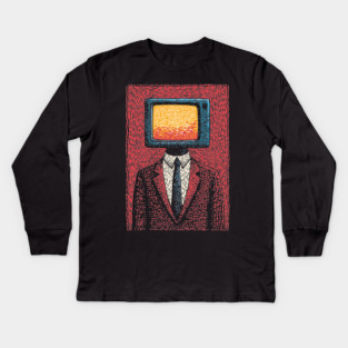Retro TV Head Man Surreal Static Portrait Kids Long Sleeve T-Shirt