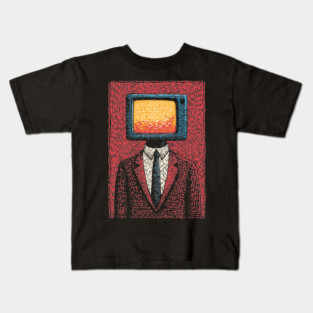 Retro TV Head Man Surreal Static Portrait Kids T-Shirt