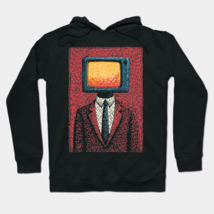 Retro TV Head Man Surreal Static Portrait Hoodie
