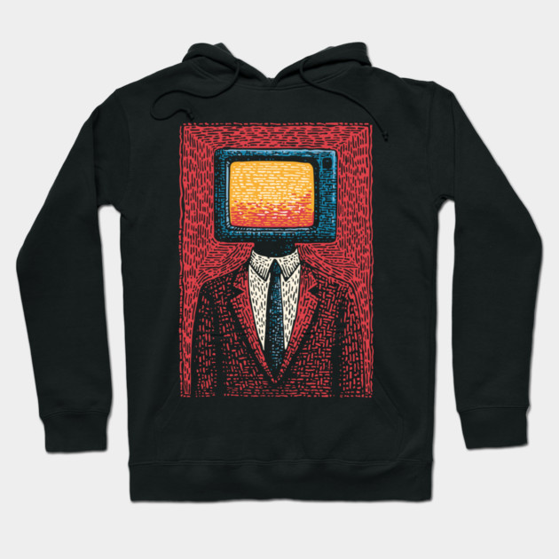 Retro TV Head Man Surreal Static Portrait Hoodie by TuncGK