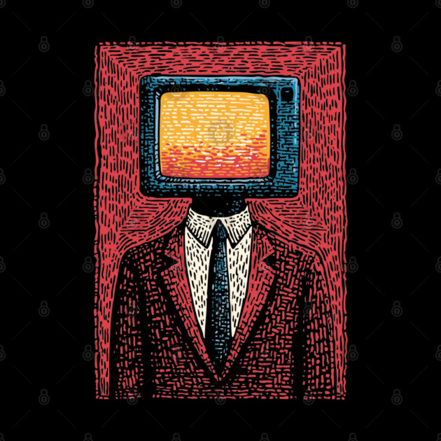 Retro TV Head Man Surreal Static Portrait by TuncGK