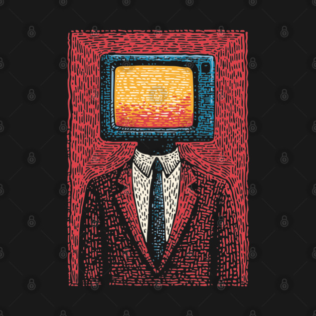 Retro TV Head Man Surreal Static Portrait by TuncGK