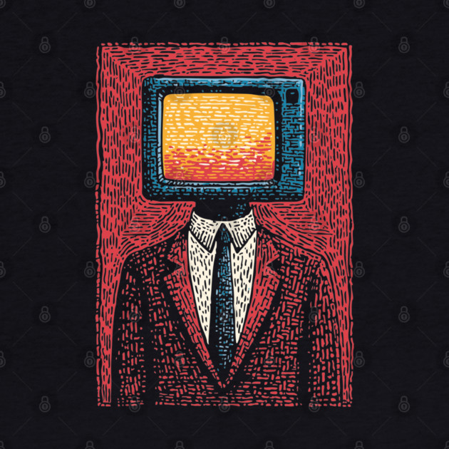 Retro TV Head Man Surreal Static Portrait by TuncGK