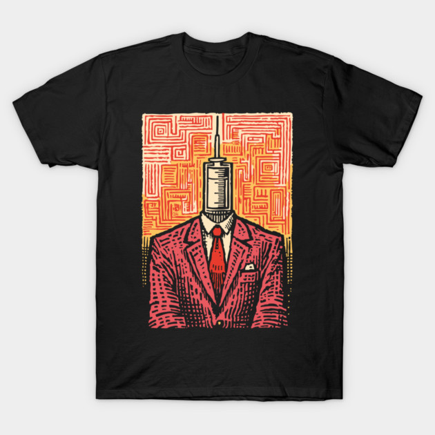 Modern Syringe Head Man Surrealist Illustration T-Shirt by TuncGK