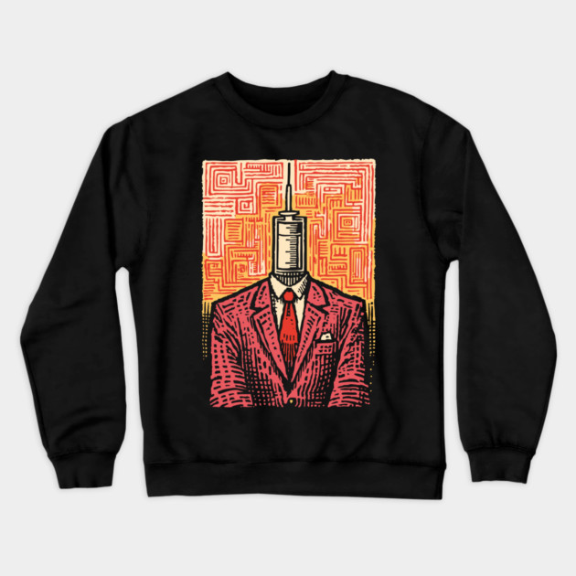 Modern Syringe Head Man Surrealist Illustration Crewneck Sweatshirt by TuncGK