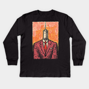 Modern Syringe Head Man Surrealist Illustration Kids Long Sleeve T-Shirt