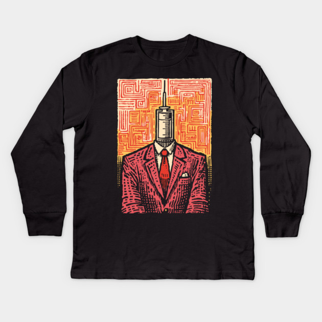 Modern Syringe Head Man Surrealist Illustration Kids Long Sleeve T-Shirt by TuncGK