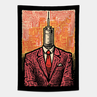 Modern Syringe Head Man Surrealist Illustration Tapestry