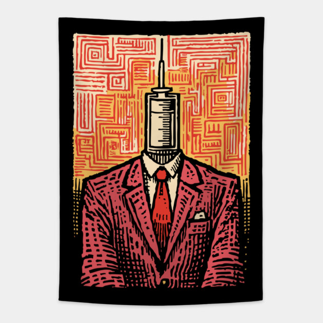 Modern Syringe Head Man Surrealist Illustration Tapestry by TuncGK
