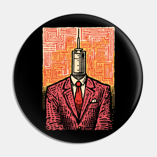 Modern Syringe Head Man Surrealist Illustration Pin by TuncGK