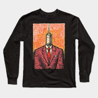 Modern Syringe Head Man Surrealist Illustration Long Sleeve T-Shirt