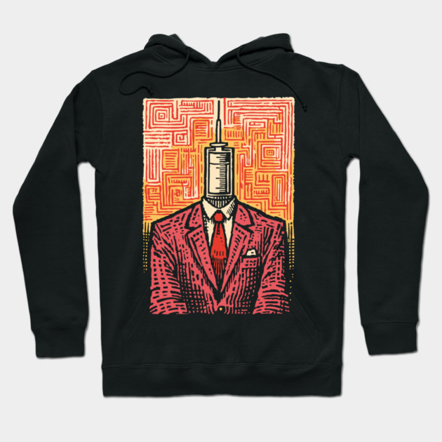 Modern Syringe Head Man Surrealist Illustration Hoodie by TuncGK
