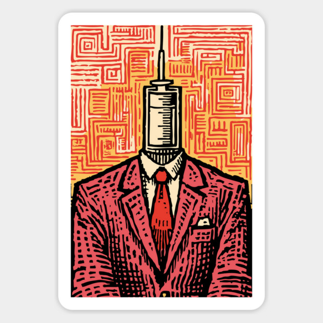 Modern Syringe Head Man Surrealist Illustration Magnet by TuncGK