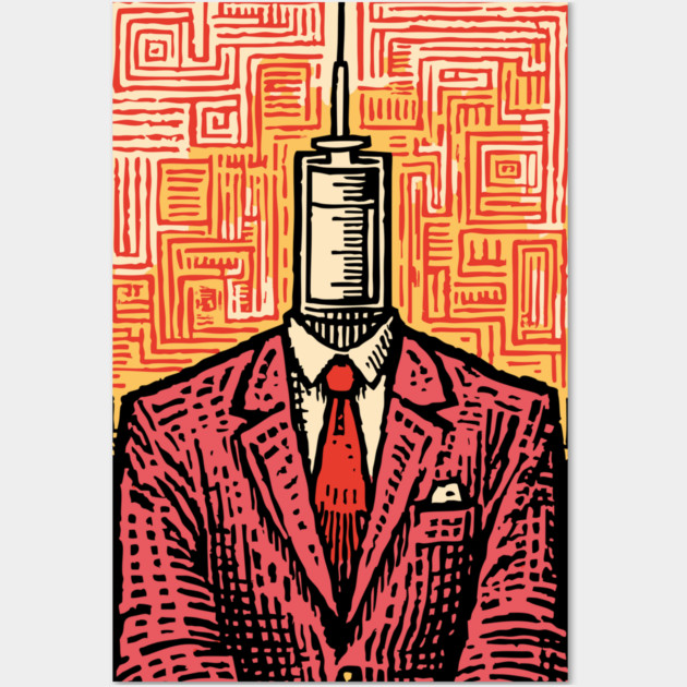 Modern Syringe Head Man Surrealist Illustration Wall Art by TuncGK