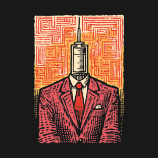 Modern Syringe Head Man Surrealist Illustration T-Shirt