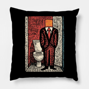 Surreal Man with a Toilet Head Illustration Pillow