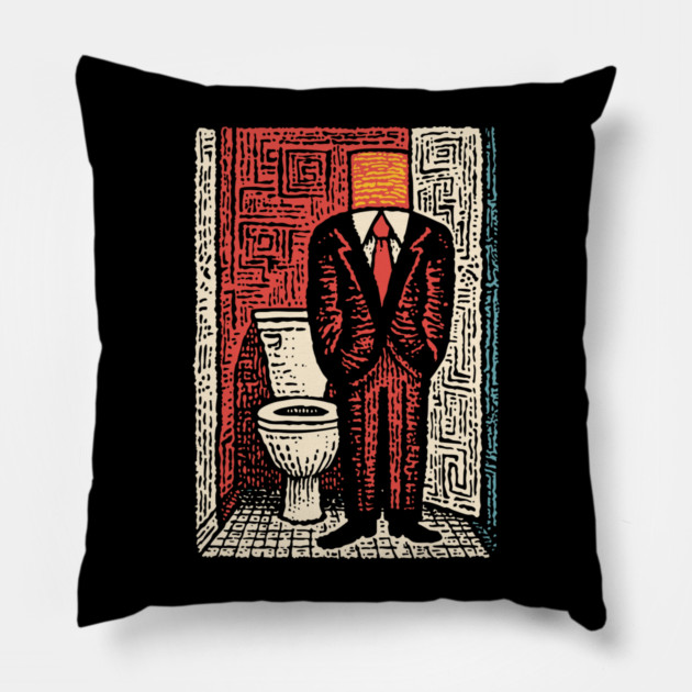 Surreal Man with a Toilet Head Illustration Pillow by TuncGK