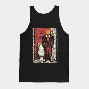 Surreal Man with a Toilet Head Illustration Tank Top