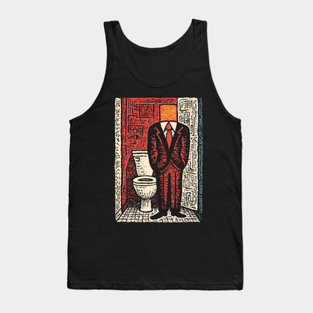 Surreal Man with a Toilet Head Illustration Tank Top by TuncGK