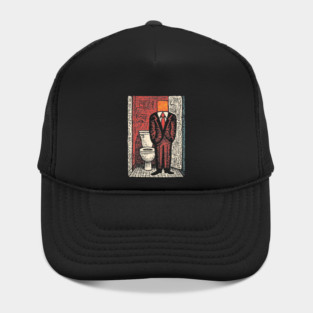 Surreal Man with a Toilet Head Illustration Hat
