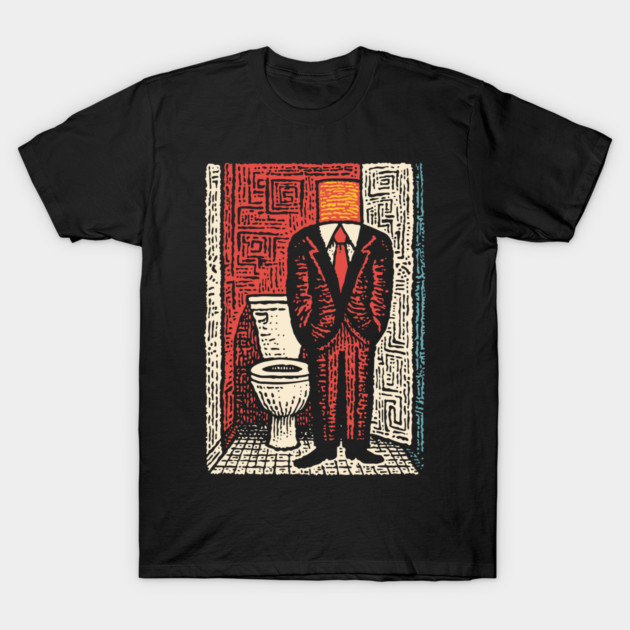 Surreal Man with a Toilet Head Illustration T-Shirt by TuncGK