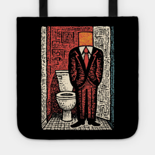 Surreal Man with a Toilet Head Illustration Tote