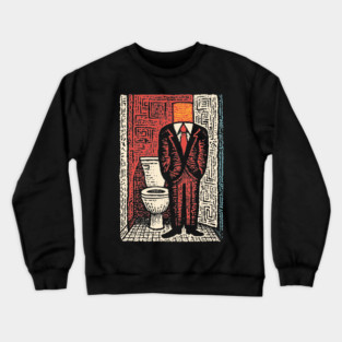 Surreal Man with a Toilet Head Illustration Crewneck Sweatshirt