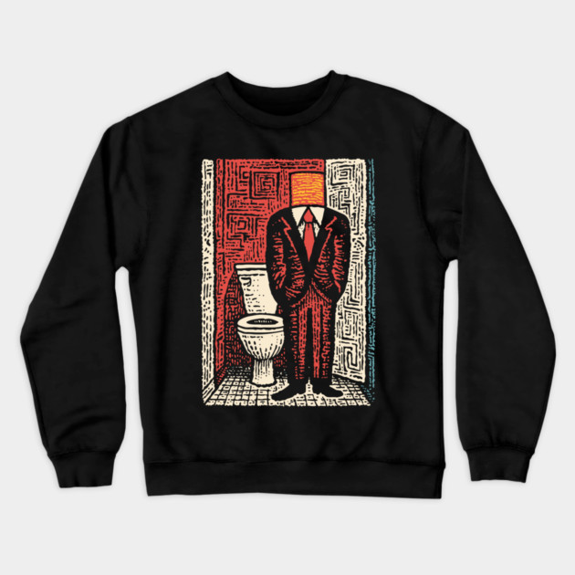 Surreal Man with a Toilet Head Illustration Crewneck Sweatshirt by TuncGK