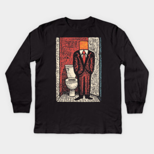 Surreal Man with a Toilet Head Illustration Kids Long Sleeve T-Shirt