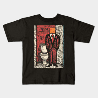 Surreal Man with a Toilet Head Illustration Kids T-Shirt