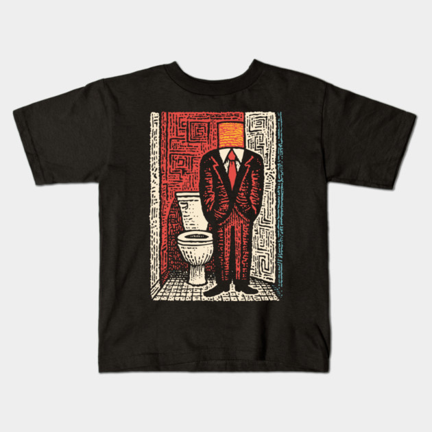 Surreal Man with a Toilet Head Illustration Kids T-Shirt by TuncGK