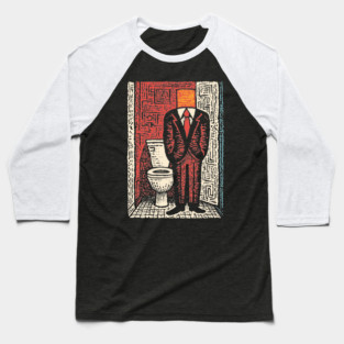 Surreal Man with a Toilet Head Illustration Baseball T-Shirt