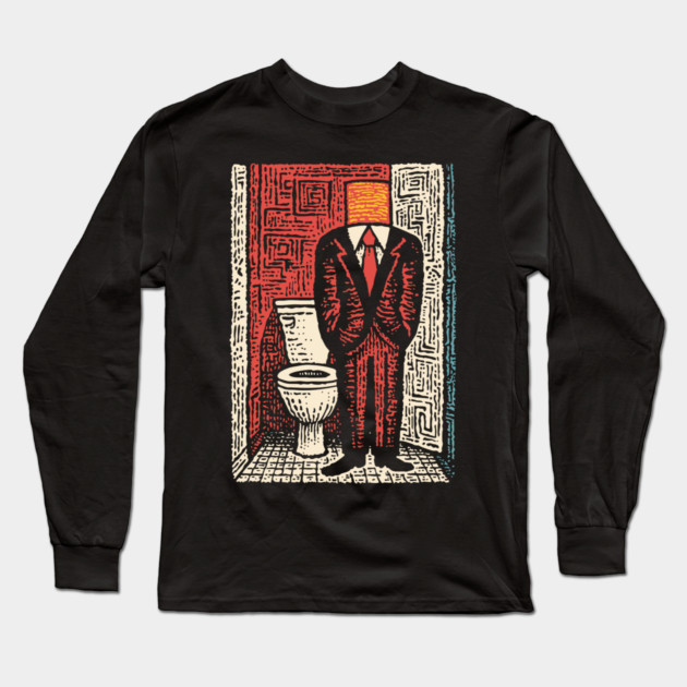 Surreal Man with a Toilet Head Illustration Long Sleeve T-Shirt by TuncGK