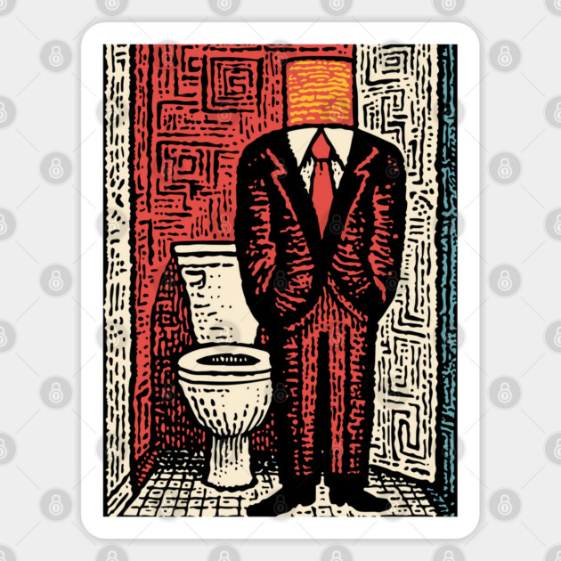 Surreal Man with a Toilet Head Illustration Sticker by TuncGK