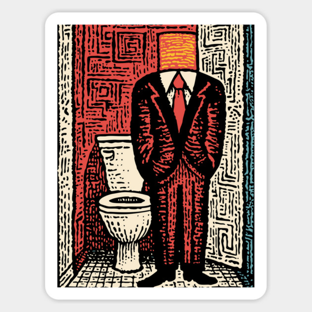 Surreal Man with a Toilet Head Illustration Magnet by TuncGK