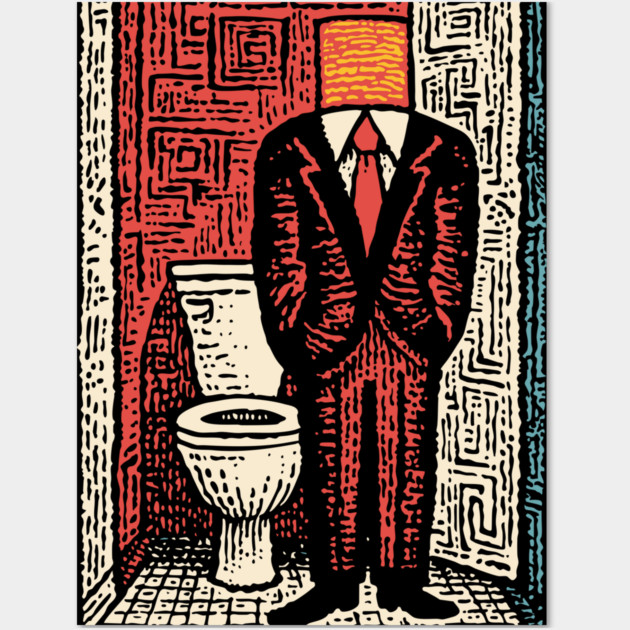 Surreal Man with a Toilet Head Illustration Wall Art by TuncGK