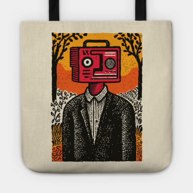 Vintage Radio Head Man in the Woods Tote by TuncGK